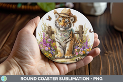 GorgeousWild Cats Bandana Summer Round Coaster design.