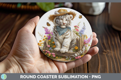 GorgeousWild Cats Bandana Summer Round Coaster design.