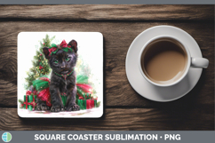 GorgeousWild Cats Cute Christmas Square Coaster design.