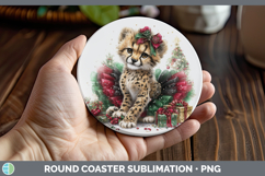 GorgeousWild Cats Cute Christmas Round Coaster design.