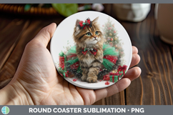 GorgeousWild Cats Cute Christmas Round Coaster design.
