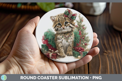 GorgeousWild Cats Cute Christmas Round Coaster design.