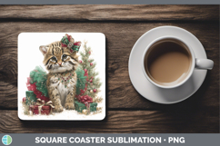 GorgeousWild Cats Cute Christmas Square Coaster design.