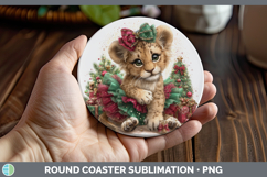 GorgeousWild Cats Cute Christmas Round Coaster design.