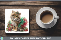 GorgeousWild Cats Cute Christmas Square Coaster design.
