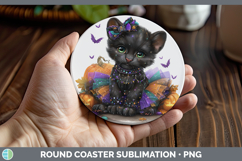 GorgeousWild Cats Halloween Round Coaster design.