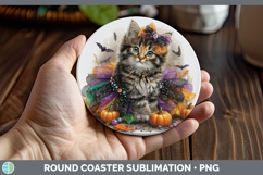 GorgeousWild Cats Halloween Round Coaster design.