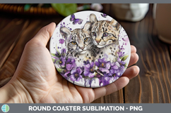 GorgeousWild Cats Purple Drips Round Coaster design.
