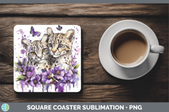 GorgeousWild Cats Purple Drips Square Coaster design.