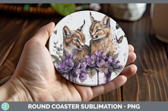 GorgeousWild Cats Purple Drips Round Coaster design.
