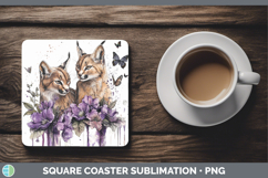GorgeousWild Cats Purple Drips Square Coaster design.