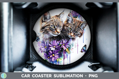 GorgeousWild Cats Purple Drips Car Coaster design.
