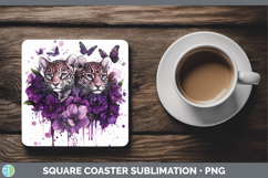 GorgeousWild Cats Purple Drips Square Coaster design.