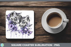 GorgeousWild Cats Purple Drips Square Coaster design.