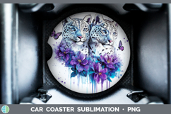 GorgeousWild Cats Purple Drips Car Coaster design.
