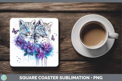GorgeousWild Cats Purple Drips Square Coaster design.