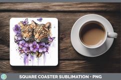 GorgeousWild Cats Purple Drips Square Coaster design.