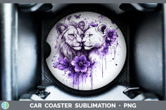 GorgeousWild Cats Purple Drips Car Coaster design.