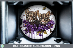 GorgeousWild Cats Purple Drips Car Coaster design.