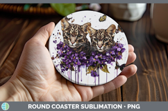 GorgeousWild Cats Purple Drips Round Coaster design.