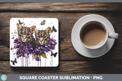 GorgeousWild Cats Purple Drips Square Coaster design.