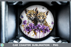 GorgeousWild Cats Purple Drips Car Coaster design.