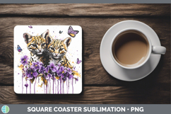 GorgeousWild Cats Purple Drips Square Coaster design.
