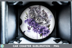 GorgeousWild Cats Purple Drips Car Coaster design.