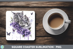 GorgeousWild Cats Purple Drips Square Coaster design.