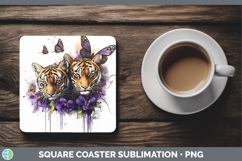 GorgeousWild Cats Purple Drips Square Coaster design.