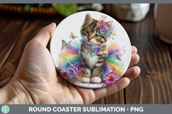 GorgeousWild Cats Rainbow Summer Round Coaster design.