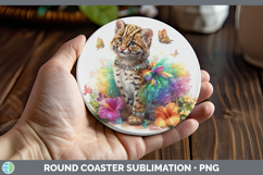 GorgeousWild Cats Rainbow Summer Round Coaster design.