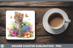 GorgeousWild Cats Rainbow Summer Square Coaster design.