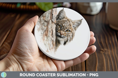 GorgeousWild Cats Tree Peek Round Coaster design.