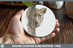 GorgeousWild Cats Tree Peek Round Coaster design.
