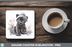GorgeousWild Cats Winter Knit Hat Square Coaster design.