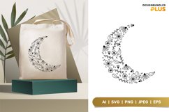 Crescent Moon Made of Flowers and Leaves SVG Design Product Image 1