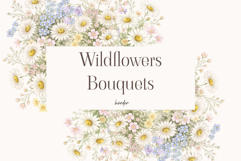 Wildflowers Bouquet Border Watercolor Floral Clipart Product Image 1