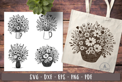Wild flowers svg Vintage black and white design