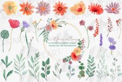 Watercolor wild flowers with green leaves wedding clipart. Product Image 1