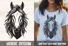 Bold western horse head with wild flowing mane in black line art SVG for cowgirl t shirts and farmhouse decor.
