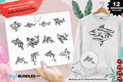 Wild Shark Animals Pose With Mandala Ornaments Clipart Set Product Image 1