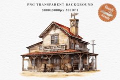Wild West Rancho House Western Cowboy Saloon  Vintage Clipart Decor Art Image Watercolor Transparent Print illustration sublimation creepy printable digital  watercolor Western Rancho House, Wild West Texas cowboy clipart, vintage ranches decoration art