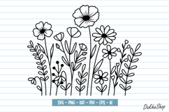Flower Svg, Flower Meadow, Wildflower Svg, flower line Art. Product Image 1