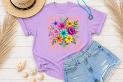Wildflower Bouquet PNG, Retro Pink Stripes Floral Sublimatio Product Image 2