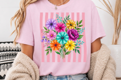 Wildflower Bouquet PNG, Retro Pink Stripes Floral Sublimatio Product Image 3