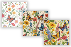 wildflower butterfly pattern, seamless collage design, garden bloom print, floral butterfly background, nature design digital, meadow flower texture, winged petal wallpaper, colorful flora paper, spring garden pattern, flying bloom design, botanical mix s