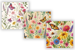 wildflower butterfly pattern, seamless collage design, garden bloom print, floral butterfly background, nature design digital, meadow flower texture, winged petal wallpaper, colorful flora paper, spring garden pattern, flying bloom design, botanical mix s