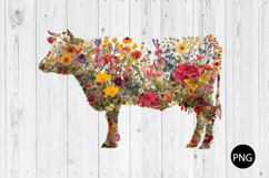 Wildflower Cow PNG, Floral Cow PNG, Cow PNG Product Image 1