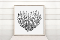 Wildflower Heart Flower Graphic Outline Floral Wreath PNG Product Image 2